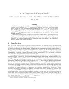 On the Coppersmith–Winograd method Andris Ambainis, University of Latvia∗ Yuval Filmus, Institute for Advanced Study  May 29, 2014
