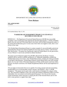 DEPARTMENT OF LAND AND NATURAL RESOURCES  News Release NEIL ABERCROMBIE GOVERNOR WILLIAM J. AILA JR