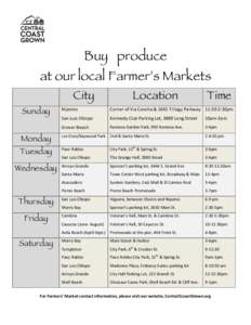 Buy produce at our local Farmer’s Markets City Location