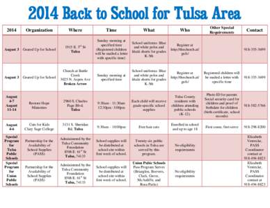 2014 Back to School for Tulsa Area 2014 August 3  August 3