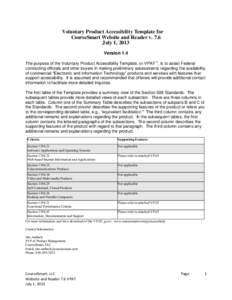 Voluntary Product Accessibility Template for CourseSmart Website and Reader v. 7.6 July 1, 2013 Version 1.4 The purpose of the Voluntary Product Accessibility Template, or VPAT ™, is to assist Federal contracting offic
