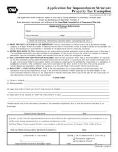 Application for Impoundment Structure Property Tax Exemption IOWA  Iowa Code Section[removed])