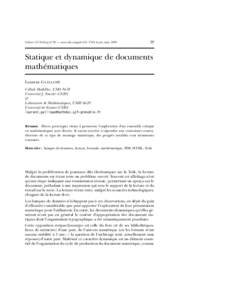 Cahiers GUTenberg n˚32 — actes du congrès GUT’99, Lyon, maiStatique et dynamique de documents mathématiques