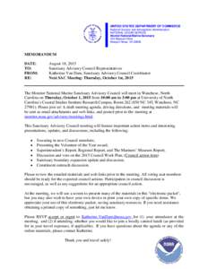 UNITED STATES DEPARTMENT OF COMMERCE National Oceanic and Atmospheric Administration NATIONAL OCEAN SERVICE Monitor National Marine Sanctuary 100 Museum Drive Newport News, VA 23606