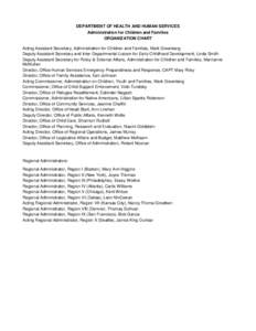 DEPARTMENT OF HEALTH AND HUMAN SERVICES Administration for Children and Families ORGANIZATION CHART Acting Assistant Secretary, Administration for Children and Families, Mark Greenberg Deputy Assistant Secretary and Inte