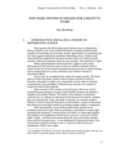 Rutgers Journal of Law & Urban Policy  Vol. 2 _ Fall 2005 _ No.1 WHY BASIC INCOME IS NEEDED FOR A RIGHT TO WORK