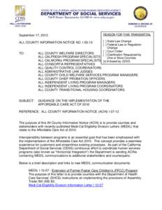 September 17, 2013  REASON FOR THIS TRANSMITTAL [ ] State Law Change [ ] Federal Law or Regulation