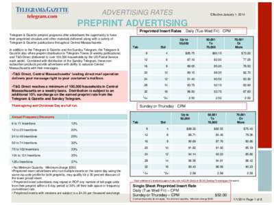 ADVERTISING RATES  Effective January 1, 2014 PREPRINT ADVERTISING Preprinted Insert Rates