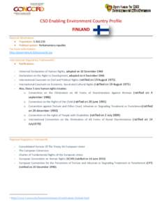 CSO Enabling Environment Country Profile FINLAND General Information  Population:   Political system: Parliamentary republic For more information: