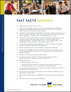 N O RT H I S L A N D C O L L E G E W W W. N I C . B C . C A  FA ST FACTS 2 013|2 014 	  North Island College opened its doors in 1975.