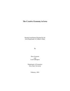 The Creative Economy in Iowa  Research and Report Prepared for the Iowa Department of Cultural Affairs  By