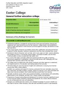 Further Education and Skills inspection report Date published: 26 February 2014 Inspection Number: [removed]URN: [removed]Exeter College