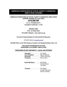 AMERICAN FEDERATION OF STATE, COUNTY & MUNICIPAL EMPLOYEES (AFSCME) AMERICAN FEDERATION OF STATE, COUNTY & MUNICIPAL EMPLOYEES AFSCME COUNCIL 92 Local Office  AFSCME MD