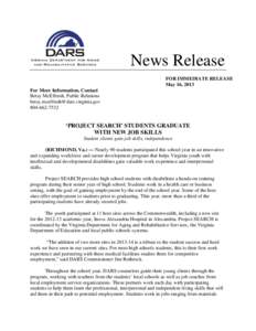 News Release FOR IMMEDIATE RELEASE May 16, 2013 For More Information, Contact Betsy McElfresh, Public Relations 