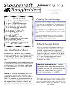 January 25, 2013 A newsletter for the parents and students of Roosevelt Elementary School 828 S Valencia Mesa, AZ[removed]email: [removed]