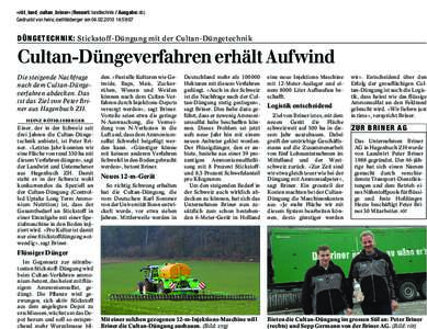 «röt_land_cultan_briner» (Ressort: landtechnik / Ausgabe: sb) Gedruckt von heinz.roethlisberger am:59:07 DÜ NG E T E C HN IK : Stickstoff-Düngung mit der Cultan-Düngetechnik  Cultan-Düngeverfahren er