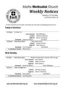 Altofts Methodist Church  Weekly Notices Sunday 12th October  Lectionary (Year A)