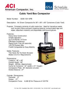 American Compactor, Inc.  Cubic Yard Box Compactor Model Number:  A336-1001-8PB