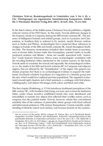 Christiane NOWAK, Bestattungsrituale in Unteritalien vom 5. bis 4. Jh. v. Chr. Überlegungen zur sogenannten Samnitisierung Kampaniens. Italiká Bd. 3. Wiesbaden: Reichert Verlag 2014, 200 S., 26 farb. Abb., 72 s/w-Abb. 