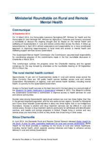 Rural culture / Rural health / Telehealth / Royal Flying Doctor Service of Australia / Community mental health service / Government of Queensland / Department of Health / Queensland Health / Mental health / Health / Medicine / Health informatics
