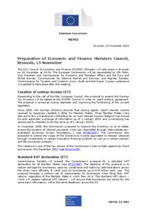 EUROPEAN COMMISSION  MEMO Brussels, 13 November[removed]Preparation of Economic and Finance Ministers Council,