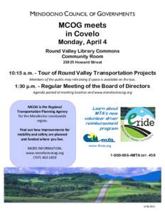 MENDOCINO COUNCIL OF GOVERNMENTS  MCOG meets in Covelo  Monday, April 4