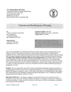 U.S. Department of Labor Occupational Safety and Health Administration U.S. Custom House, Room 242 Second & Chestnut Street Philadelphia, PAPhone: Fax: ~1956