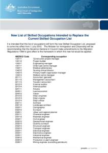 New list of Skilled Occupations Intended to Replace the Current Skilled Occupation List
