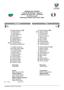 CRÓNICA DEL PARTIDO Fase de clasificación - Grupo H Sábado, 28 marzo:45 HEC (21:45 hora local) Natsionalen Stadion Vasil Levski, Sofia