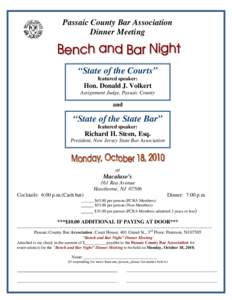 Passaic County Bar Association Dinner Meeting “State of the Courts” featured speaker: