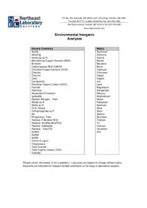 Chemistry Analyte List - July 2011