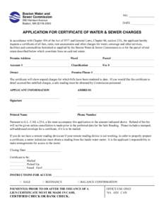 BWSC Application for Certificate of Water and Sewer Charges