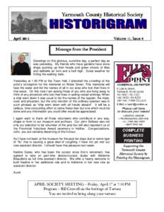 Yarmouth County Historical Society  April 2011 Volume 11, Issue 3