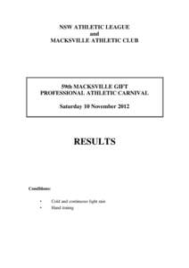 NSW ATHLETIC LEAGUE and MACKSVILLE ATHLETIC CLUB 59th MACKSVILLE GIFT PROFESSIONAL ATHLETIC CARNIVAL