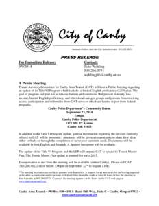 Amanda Zeiber, Interim City Administrator[removed]PRESS RELEASE For Immediate Release: [removed]