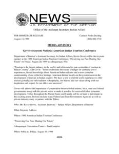Office of the Assistant Secretary-Indian Affairs FOR IMMEDIATE RELEASE August 12,1999 Contact: Nedra Darling[removed]
