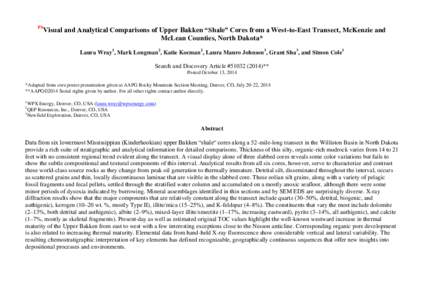 Visual and Analytical Comparisons of Upper Bakken “Shale” Cores from a West-to-East Transect, McKenzie and McLean Counties, North Dakota,  #).