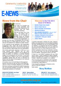 News from the Chair  Welcome to the Feb 2014 issue of E-News.  Hi everyone,