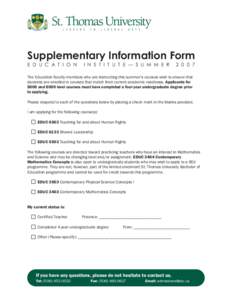 Supplementary Information Form E D U C A T I O N I N S T I T U T E — S U M M E R[removed]