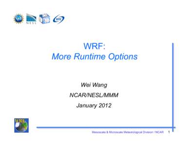 WRF: More Runtime Options Wei Wang NCAR/NESL/MMM January 2012