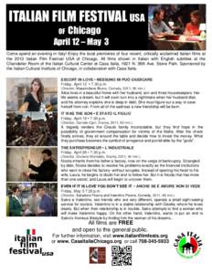 ITALIAN FILM FESTIVAL USA OF Chicago  April 12 – May 3