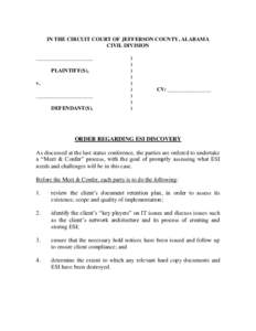 IN THE CIRCUIT COURT OF JEFFERSON COUNTY, ALABAMA CIVIL DIVISION _____________________ PLAINTIFF(S), v. _____________________