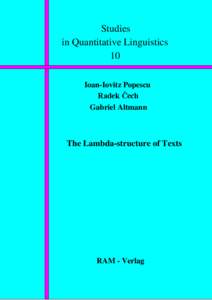 Studies in Quantitative Linguistics 10 Ioan-Iovitz Popescu Radek Čech Gabriel Altmann