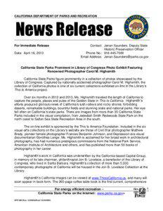 CALIFORNIA DEPARTMENT OF PARKS AND RECREATION  News Release