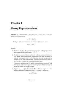 Chapter 1 Group Representations Definition 1.1 A representation α of a group G in a vector space V over k is