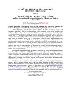 EL NIÑO/SOUTHERN OSCILLATION (ENSO) DIAGNOSTIC DISCUSSION issued by CLIMATE PREDICTION CENTER/NCEP/NWS and the International Research Institute for Climate and Society