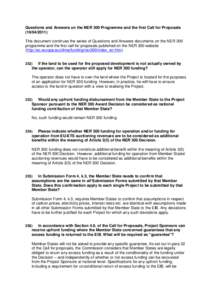 Questions and Answers on the NER 300 Programme and the first Call for Proposals[removed]This document continues the series of Questions and Answers documents on the NER 300 programme and the first call for proposals