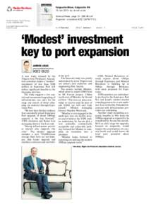 ‘Modest’ investment key to port expansion Kalgoorlie Miner, Kalgoorlie WA 10 Jan 2013, by Jarrod Lucas General News, page[removed]cm²