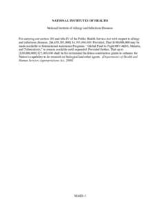 NATIONAL INSTITUTES OF HEALTH National Institute of Allergy and Infectious Diseases For carrying out section 301 and title IV of the Public Health Service Act with respect to allergy and infectious diseases, [$4,459,395,