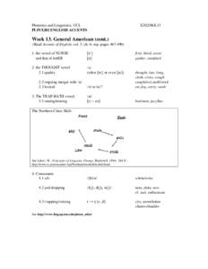 Phonetics and Linguistics, UCL PLINX202 ENGLISH ACCENTS X202/06/L13  Week 13. General American (cont.)